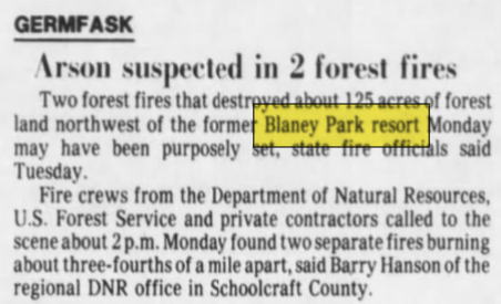 Blaney Park Resort - 1986 Arson Fire (newer photo)